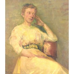 Pór Bertalan (1880-1964): Fehér ruhás nő, 1906. Olaj, vászon, jelzett. Restaurált, dublírozott. Proveniencia...