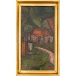 Czóbel Béla (1883-1976): Erdőrészlet házzal, 1929 körül. Olaj, vászon, jelzett. Hátoldalán 1929 felirattal...