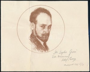 Abel Pann (1883-1963): Önarckép. Dedikált Gerő Zsófiának (1895-1966), Gerö Ödön esztéta, kritikus lányának . Litográfia...