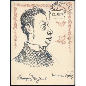Hermann Lipót (1884-1972): Gerő Ödön műkritikus, újságíró portréja. Ceruza, tus, papír, jelzett és dátumozott (Budapest...