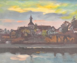 Pádua Kálmán (1885-1958): Folyómenti táj (Szentendre?). Olaj,fa, jelzett, fa keretben. 21,5×27 cm...