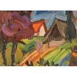 Kunt Ernő (1920-1994): Színes táj, 1993. Olaj, farost. Jelzett. 57x76 cm / Ernő Kunt (1920-1994): Colourful landscape...