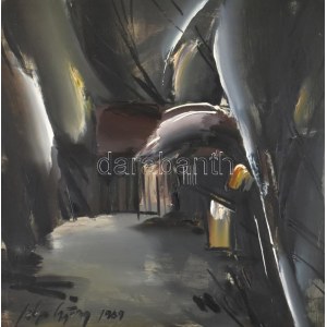 Szép György (1944-): Az éjszaka fényei. Olaj, farost, jelzett, datált (1989), keretben, 60×60 cm...