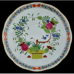 Herendi Indiai kosár fantázia mintás tányér. Kézzel festett, jelzett, hibátlan d: 15,5 cm