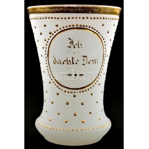 XIX. sz.:Ich dachte Dein - Rád gondoltam emlékpohár. Hutaüveg, kézzel festett, kis kopásokkal / Commemorative glass...