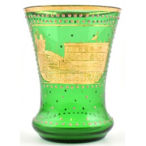 XIX. sz.: Gröditzburg (Grodziec) emlékpohár. Hutaüveg, kézzel festett, kis kopásokkal / Commemorative glass...