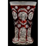 Antik rubin vörös pohár. Kézzel festett, kopásokkal. 12,5 cm / Antique glass, hand painted, slightly worn. 12...
