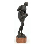 Pongrácz (Popper) B. Szigfrid (1872-1929): Akt kis faun gyerekkel. Bronz, m: 37 cm + márvány talapzat. jelzett: Pongrác...