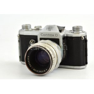 Zeiss Contax D fényképezőgép Carl Zeiss Biotar 2/58 objektívvel, foltos bőr tokban, akadó zárral...
