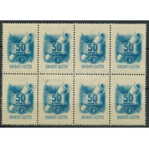 1945 50 ezer P okirati illetékbélyeg 8-as tömb / block of 8