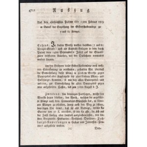 1809 Kivonat az ezüst váltópénzek bevezetéséről szóló pátensből, német nyelven