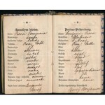 1861-1863 Arad, üveges vándorkönyve, német és magyar nyelven, bejegyzésekkel, pecsétekkel, töredezett viaszpecséttel...