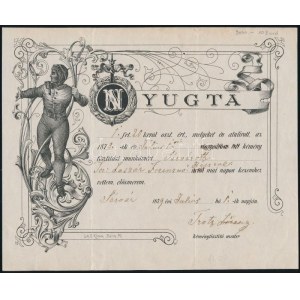 1879 Díszes, historizáló stílusban illusztrált nyugta, kéménytisztító (kéményseprő) mester által Sárváron kiállítva...