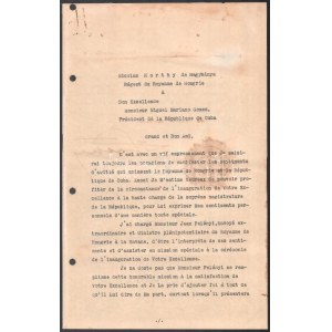 1936 Horthy Miklós (1868-1957) kormányzó saját kezűleg aláírt...