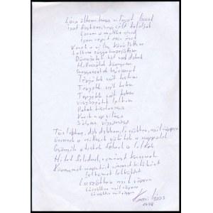 Kassai Lajos (1960-): Lóra ültem c. versének autográf kézirata.
