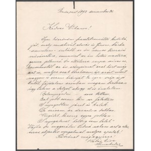 1892 Kozma Andor. (1861-1933) Költő, műfordító autográf levele Gerő Ödön (VIharosnak) (1863-1939...