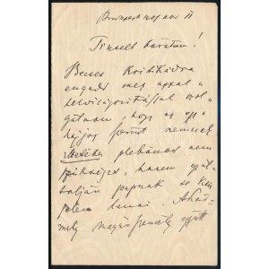 1901 Berczik Árpád (1842-1919) novellista, színműíró, MTA tag autográf levele Gerő Ödön (1863-1939) esztétának...