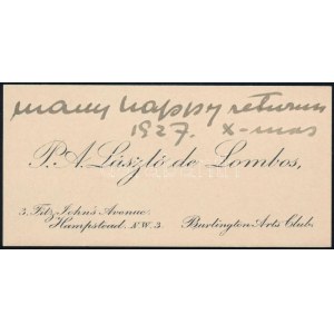 1927 László Fülöp (1869-1937) festőművész autográf karácsonyi jókívánságai névjegykártyáján. Proveniencia...
