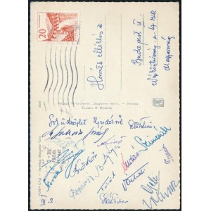 1960 Olimpiai Labdarúgó Válogatott által haza küldött képeslap Újvidékről, a Vojvodina ...