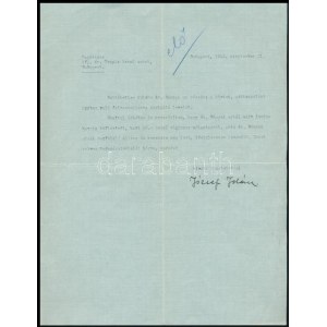 1942 József Jolán (1899-1950) író, József Attila nővére által aláírt levél