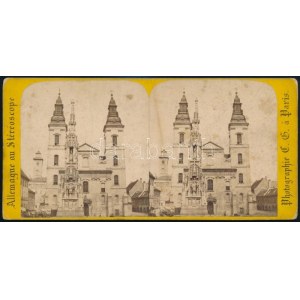 cca 1860 Pest, belvárosi plébánia templom, sztereófotó, 8,5×17,5 cm
