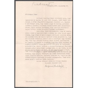 1944 Gerő (szül: Grünhut) Ödön (1863-1939), műkritikus lányának, Gerő Zsófiának (1895-1966) levele ismeretlen művészhez...