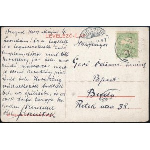 1909. május 4. Jászai Mari (1850-1926) színésznő autográf, aláírt képeslapja Gerő Ödönné Hermann Leontinnak, Gerő Ödön ...