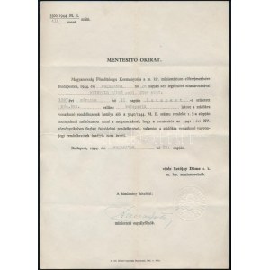 1944 Mentesítő okirat budapesti zsidó lakos részére...