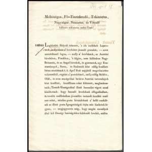 1844 Királyi Magyar Helytartótanács irata a postabérek emelkedéséről