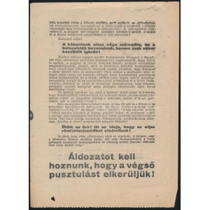 1944 Budapest népéhez! Antibolsevista, kitartásra felszólító II. világháborús kétoldalas röplap...