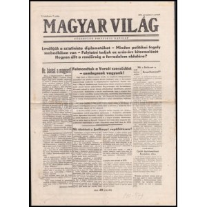 1956 Magyar Világ. Független politikai napilap, I. évf. 2. sz., 1956. nov. 2., Szerk.: Szolcsányi Ferenc. Bp....