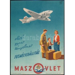 cca 1949-1954 Maszovlet teherszállítás, villamos reklámplakát, Bp. Játékkártyagyár és Nyomda, jelzett, (B.M.)...
