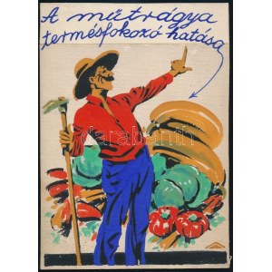 cca 1920-1930 Amberg József (1890-1972?): A műtrágya termésfokozó hatása, plakátterv, akvarell, karton...