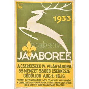 cca 1933 Márton Lajos (1831-1953): 1933 Jamboree, cserkész plakát, Bp., Klösz-ny., hajtásnyomokkal, restaurált...