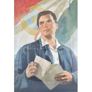 Jelzés nélkül (Gaál Mátyás 1909-1999?): Kommunista propaganda plakát terve, 1950-55 körül. Tempera, papír, kissé sérült...