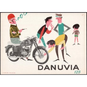 cca 1961 Danuvia 125 motorkerékpár, motor Villamosplakát. 33,5x24 cm