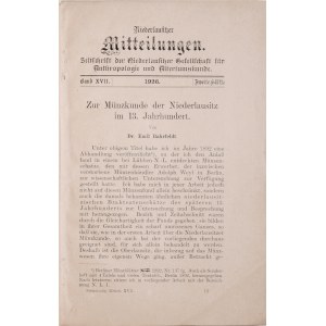 Bahrfeldt E., Zur Muenzkunde der Niederlausitz in 13. Jahrhundert, Niederlausitzer Mitteilungen 1926.