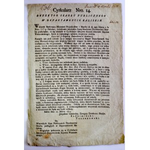 Obwieszczenie o pojawieniu się w obiegu fałszywych dwuzłotówek Księstwa Warszawskiego, Kalisz 1814.