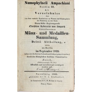 Muenz- und Medaillen Sammlung, Christian Leberecht von Ampach, 3 Abt., September 1835, Naumburg 1835.