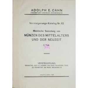 Cahn A. E., Auktiosnkatalog 62, 15. Januar 1929, Frankfurt am M. 1928.
