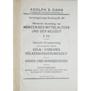 Cahn A. E., Auktiosnkatalog 63, 15. Apriel 1929, Frankfurt am M. 1929.