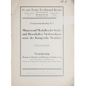 Kraus F.F., Versteigerungs-Katalog Nr.2, 20-21 Oktober 1924. Braunschweig 1924.