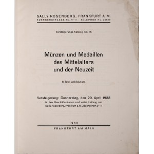 Rosenberg S, Versteigerunskatalog nr 76, 20. April 1933, Frankfurt am M 1933.