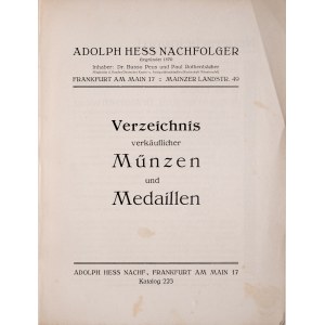 Hess A., Katalog 223, Muenzen und Medaillen, Frankfurt am Main 1894.