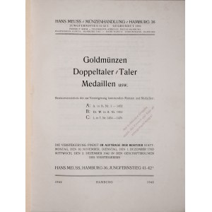 Meuss H., Goldmuenzen, Doppeltaler / Taler, Medailen, 30 November, 1-2 December 1942, Hamburg 1942.