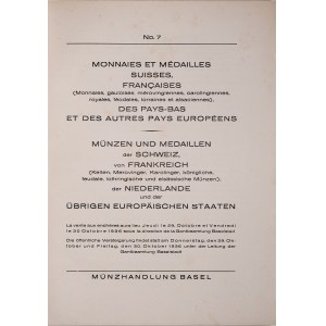 Muenzhandlung Basel, Monnaies et Medailles Suisses, Francaises, des Pays-Bas, 29 Octobre 1936, Basel 1936.