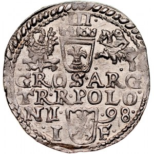 Zygmunt III 1587-1632, Trojak 1598, Olkusz. leżące Y pod popiersiem. R