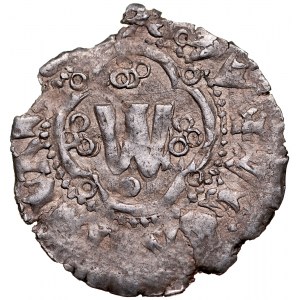 Władysław Opolczyk 1372-1379, Kwartnik ruski, Av.: Litera W w ornamencie, Rv.: Lew.