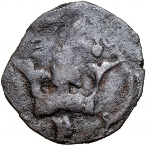 Kazimierz Wielki 1333-1370, Denar ruski, Av.: Ukoronowana litera K, z boku trzy kropki, Rv.: Korona, pod nią litera P. RRR