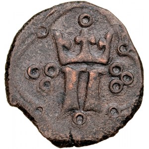 Ludwik Węgierski 1370-1382, Denar ruski, Av.: Ukoronowana litera L, Rv.: Korona.